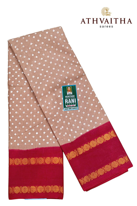 Heritage Rani Sungudi Cotton Polka Dot With Doubleside Rudraksha Border-Contrast