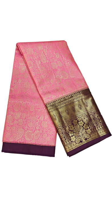 Pattu pavadai sattai Material and Langa blouse for kids and women-Baby Pink with Deep Purple
