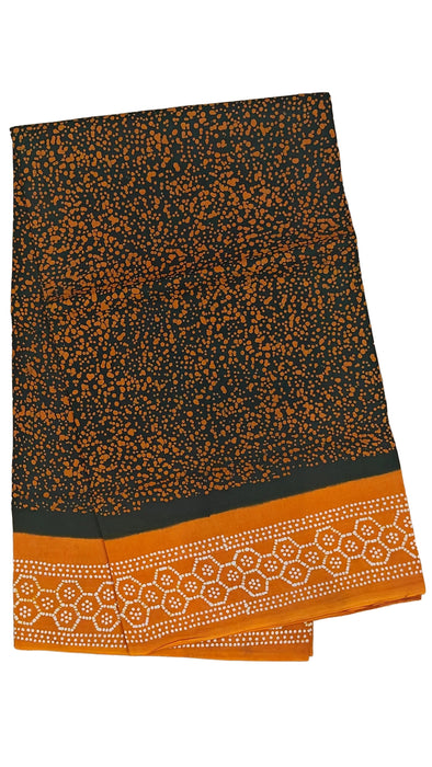 Rani 120's  Sungudi Cotton Sarees Without Zari Border Thelicha Print-BottleGreen-Orange