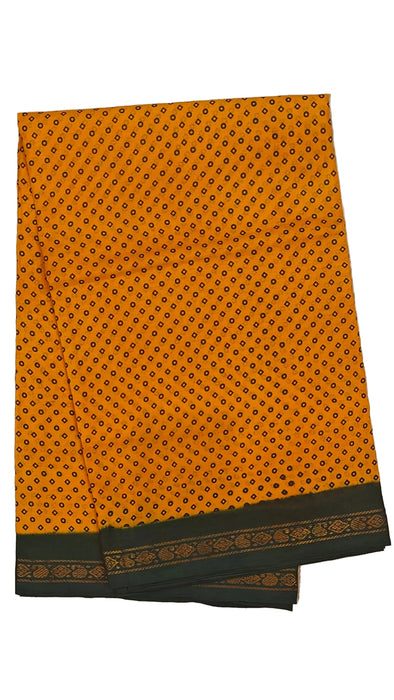 Rani Sungudi Cotton Sarees Double Side Zari Border Polka Dot -Yellow-Green