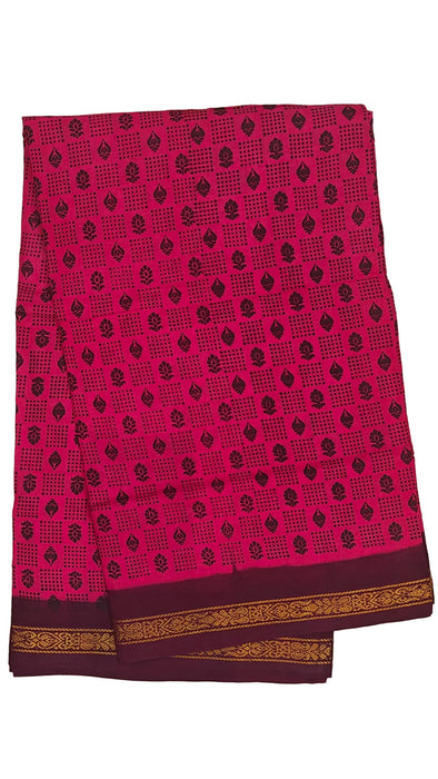 Rani Sungudi Cotton Sarees Double Side Zari Border Dot Flower -Pink-Maroon