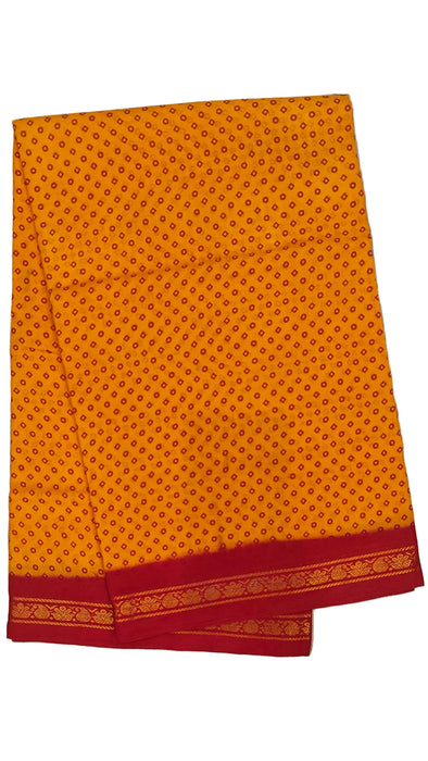 Rani Sungudi Cotton Sarees Double Side Zari Border Polka Dot -Yellow-Red