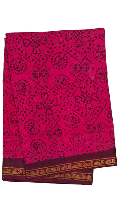 Rani Sungudi Cotton Sarees Double Side Zari Border circle Dot -Pink-Maroon