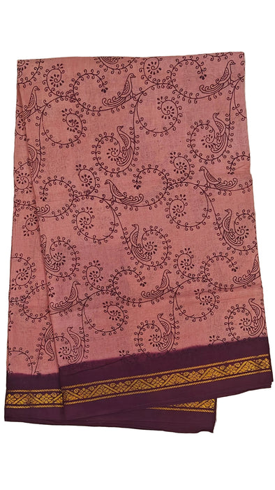 Rani Sungudi Cotton Sarees Double Side Zari Border Parrot Print-Chocolate-Maroon