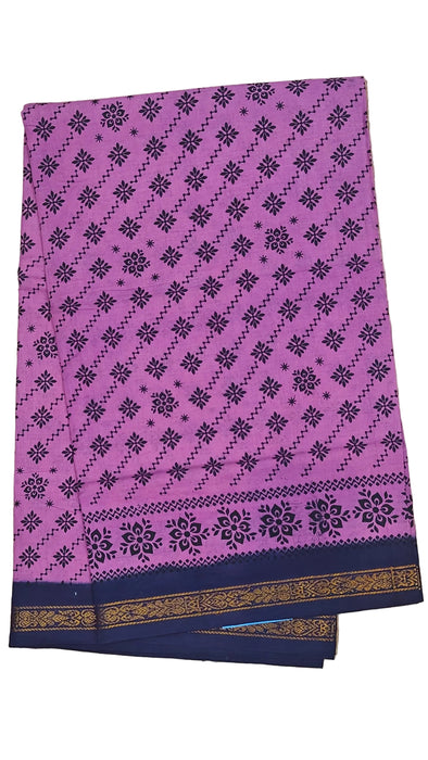 Rani Sungudi Cotton Sarees Double Side Zari Border Small Flower Print-Majanta-Blue