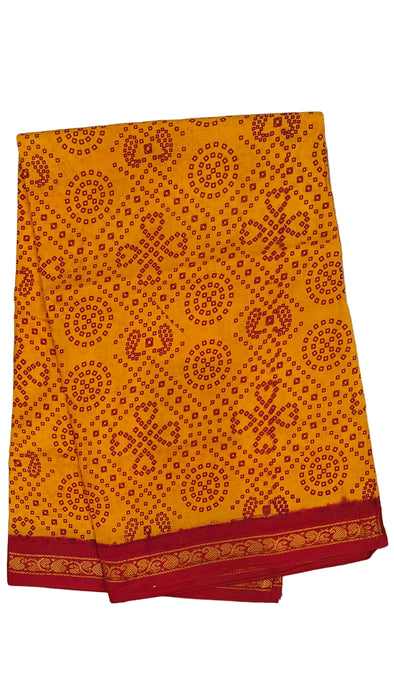 Rani Sungudi Cotton Sarees Double Side Zari Border circle Dot -Yellow-Red