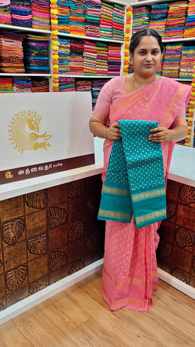 Rani Sungudi Cotton Doubleside Self Annamayil Border One Dot