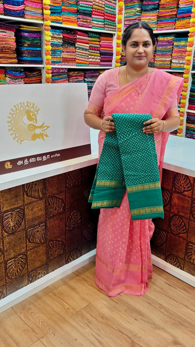 Rani Sungudi Cotton Doubleside Self Annamayil Border One Dot