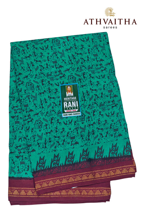 Heritage Rani Sungudi Sarees 1 Inch Border Double Side Border-Green-Maroon