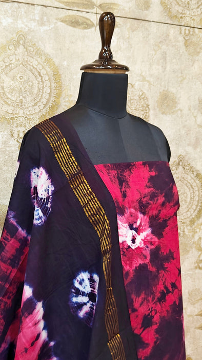 Rani Sungudi Cotton Salwar Material - Pink With DarkBlue