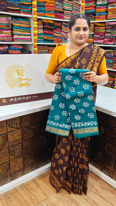 Rani Sungudi Saree Doubleside Flower Wax Print