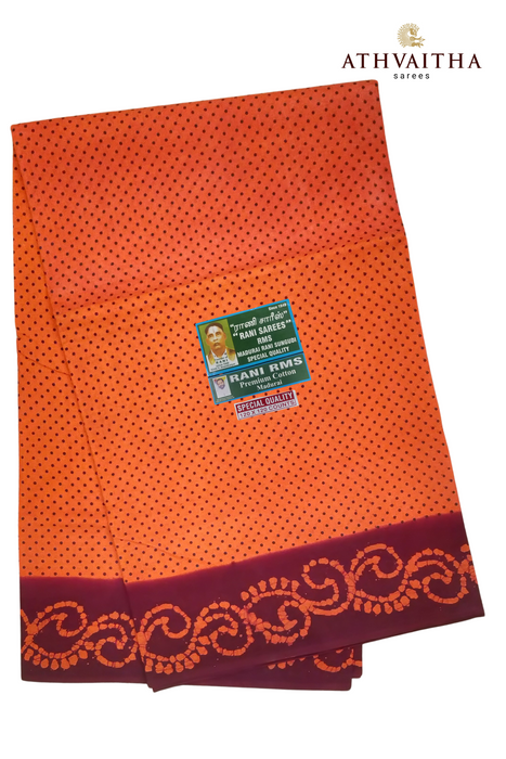 Madurai Sungudi Rani Cotton Saree Without Zari Border-Small Single Dot Contrast