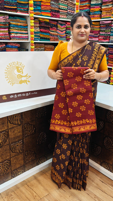 Rani Sungudi Saree Doubleside Flower Wax Print