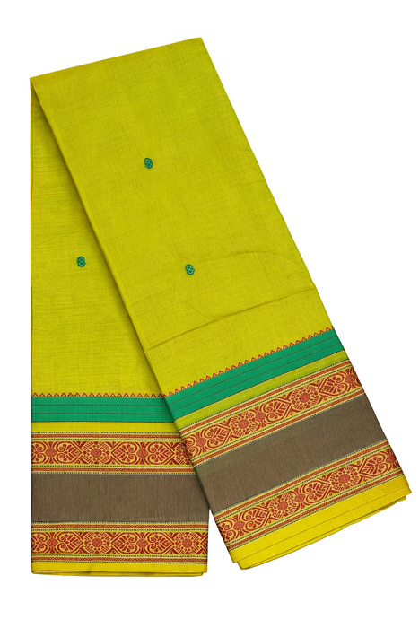 Rani Handloom Rich Cotton Saree – OliveGreen With Maroon Thread Border