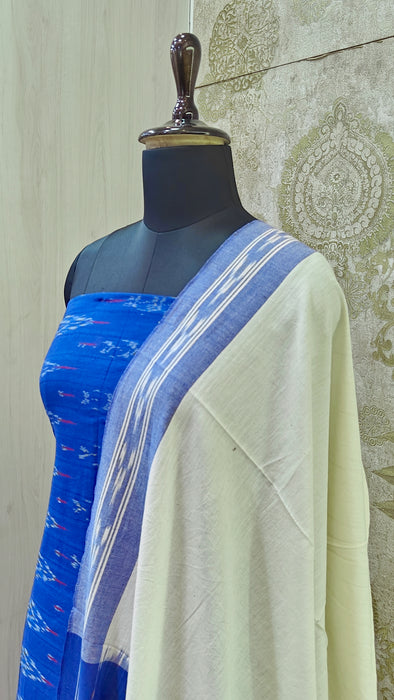 Ikkat Pochampally Pure Cotton Salwar Material -DarkBlue With White