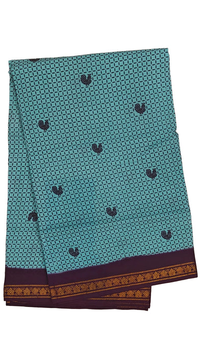 Rani Sungudi Cotton Sarees Double Side Zari Border Small mayil Print-SkyBlue-Purple