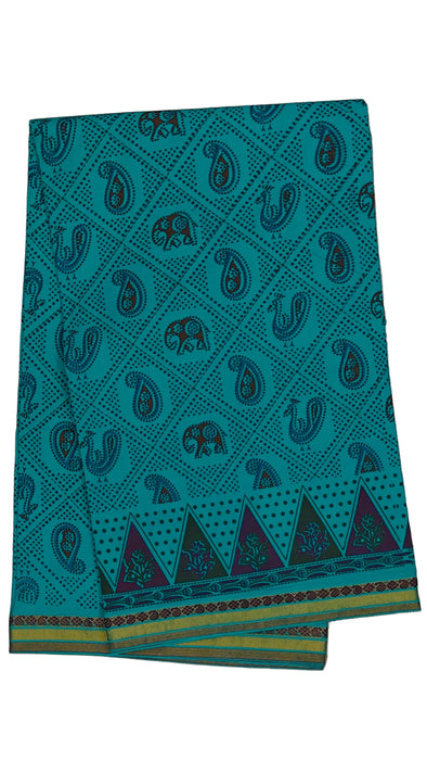 Rani Sungudi Cotton Sarees Double Side Border Elepant Peacock-Ramablue