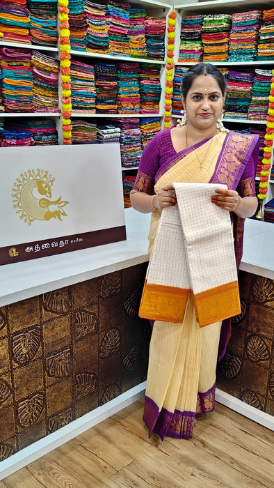 Rani Sungudi Zari Kattam White-Mustard