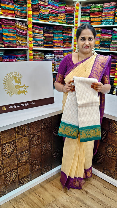 Rani Sungudi Zari Kattam White-Green