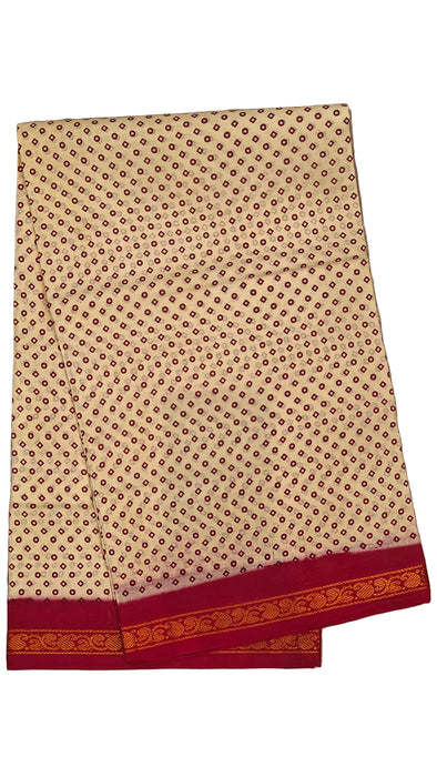 Rani Sungudi Cotton Sarees Double Side Zari Border Polka Dot -Offwhite-Red