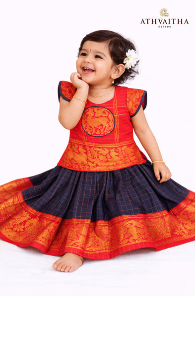 Kids Pavadai Sattai Heritage Rani Sungudi Cotton - Traditional South Indian Baby Girl Dress