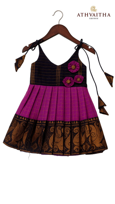 Newborn Girl Rani Sungudi Pleated Maxi Gown – 100% Pure Cotton