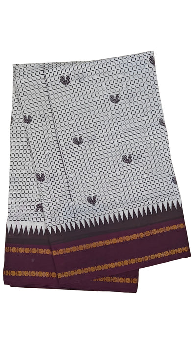 Rani Sungudi Cotton Sarees Double Side Kasumalai Contrast Border -White-Purple