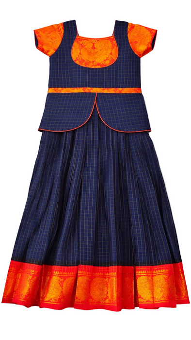 Navy Blue Kids Sungudi Cotton Dress