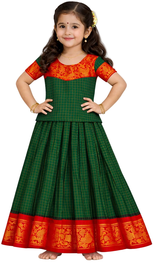 Pink and Green Kids Pavadai Sattai