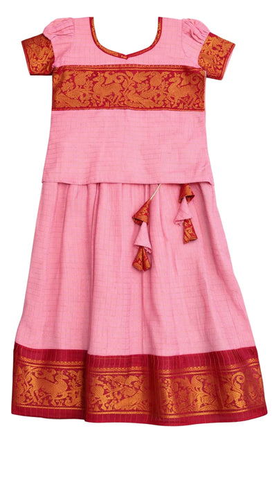 Bottle Green Sungudi Cotton Girls Dress