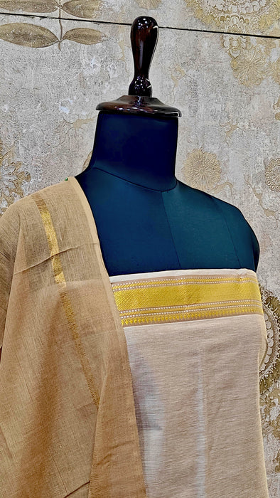 Mangalagiri Cotton Salwar Material - Beige with Mustard