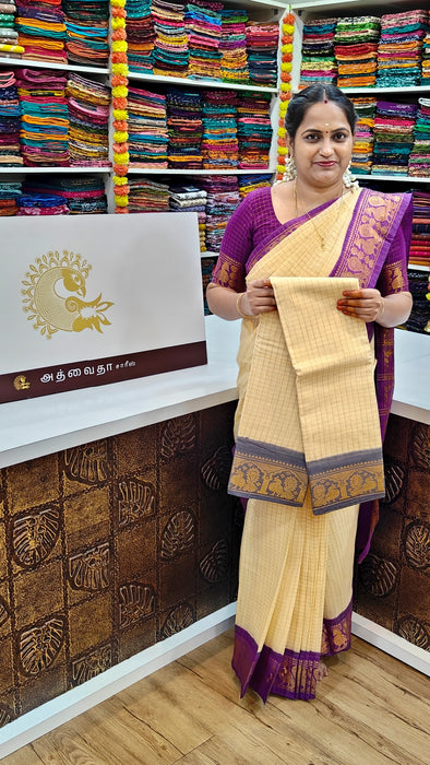 Rani Sungudi Zari Checks Gold Offwhite-Grey