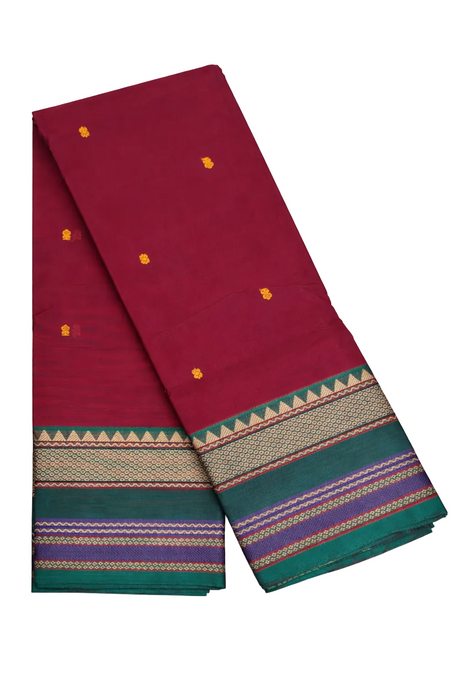 Rani Rich Cotton Saree – Maroon With Green Thread Border