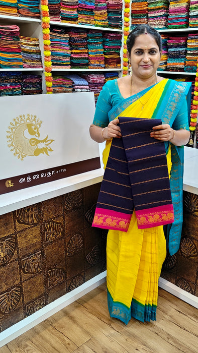 Rani Sungudi Cotton Saree With Doubleside Contrast Border Veldhari - Dark.Blue-Pink