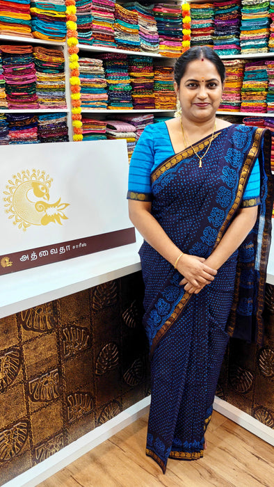 Rani Sungudi Saree Doubleside 1inch Border Self - Mango