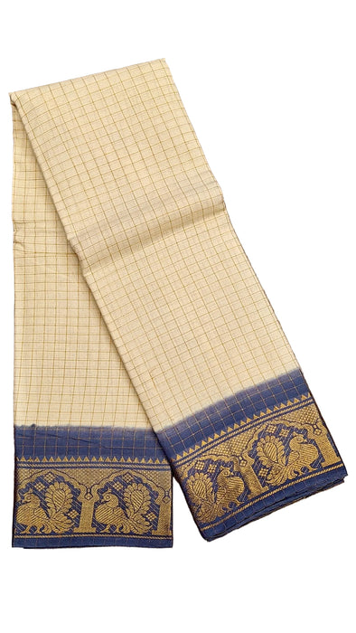 Rani Sungudi Cotton Zari Checks Contrast Double Side Boder -OffWhite-Grey