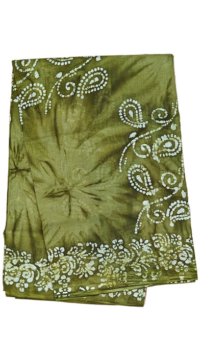 Rani Sarees Cotton Sarees With Blouse Hand Art Wax Print-Olive Green