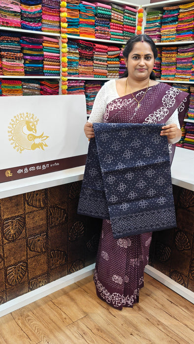 Rani Sungudi Cotton Saree Without Zari Border Flower Design Self