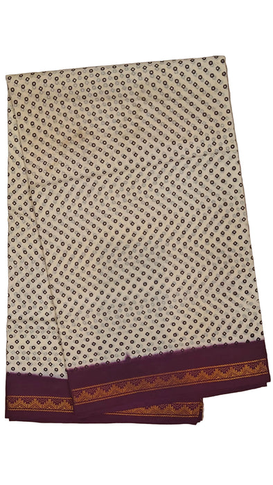 Rani Sungudi Cotton Sarees Double Side Zari Border Polka Dot -Off White-Purple
