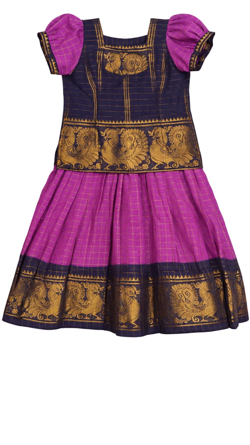 Navy Blue Kids Sungudi Cotton Dress