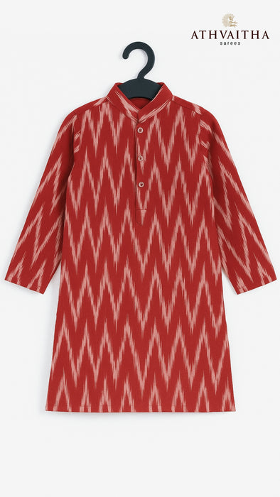 Boys Handloom Ikkat Cotton Kurta 1 Year – Red