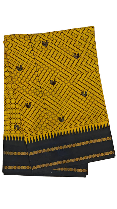 Rani Sungudi Cotton Sarees Double Side Kasumalai Contrast Border -Mustard-Black