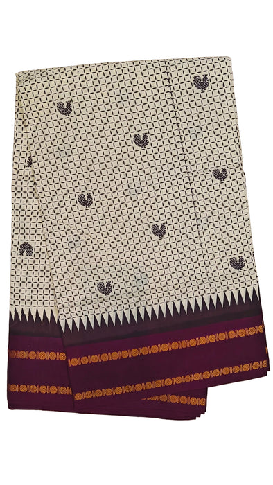Rani Sungudi Cotton Sarees Double Side Kasumalai Contrast Border -Offwhite-Purple