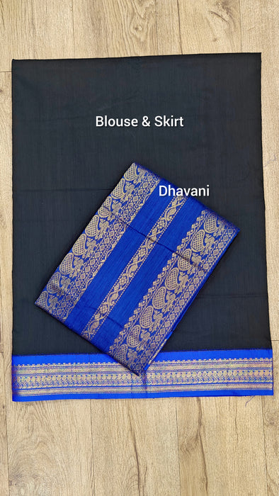 Cotton Half Saree Material - Black With Blue