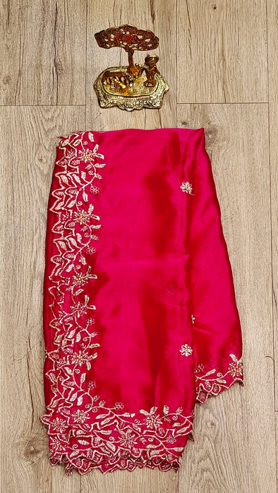 Semi Silk Half Saree Material - NavyBlue With Pink