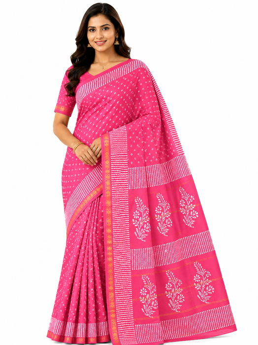 Rani Sungudi Saree Doubleside 1inch Border Self - Chakra Bandini-Peach