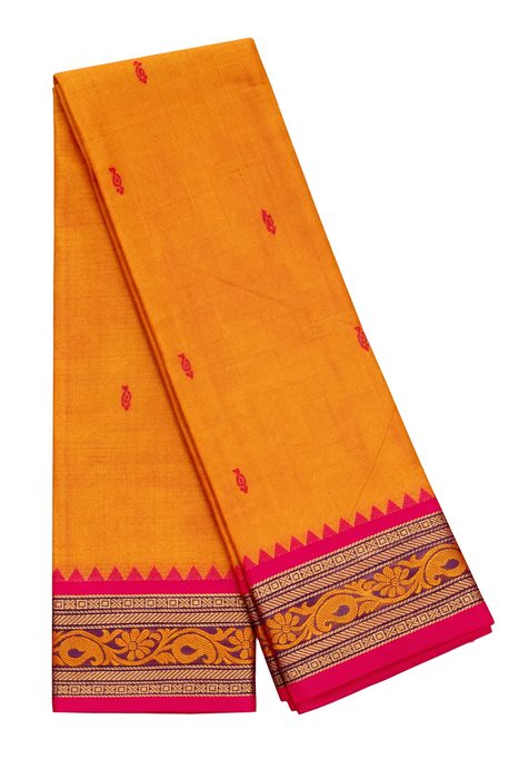 Handloom Chettinad Cotton Saree – Lightorange With Pink