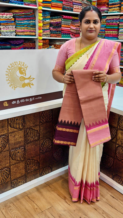 Rani Sungudi Cotton Sarees With Plain Ganga Jamuna Border