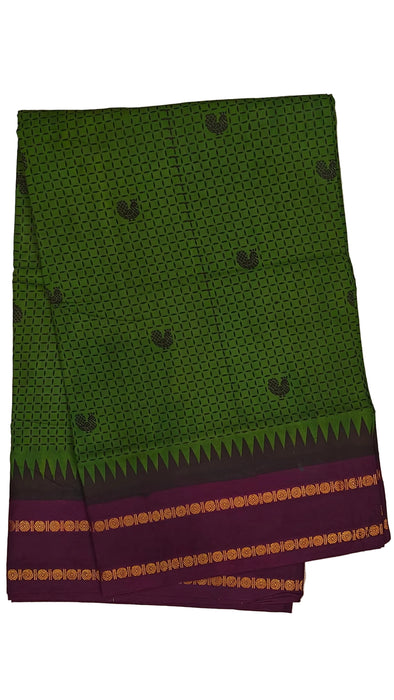 Rani Sungudi Cotton Sarees Double Side Kasumalai Contrast Border -OliveGreen-Purple