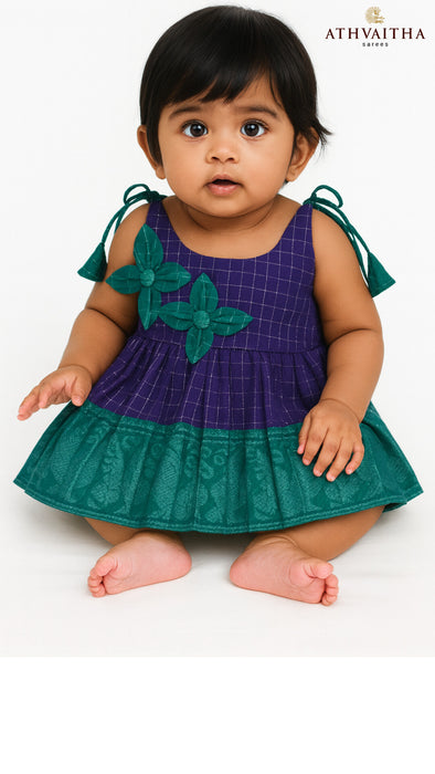 Athvaitha Newborn Girl Rani Sungudi Premium 100% Rich Cotton Pleated Maxi Gown – Handmade Baby Dress